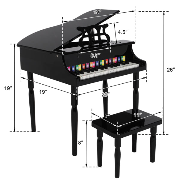 Kids 30-Key Wooden Piano With Music Stand